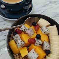 Granola bowl and Cappuccino with oatmilk at Summer Fresh in Ao Nang