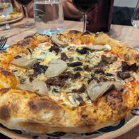 Homemade vegan foie gras & mushrooms pizza at Bella Vita in Strasbourg
