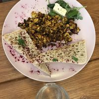 The tofu scramble with mushrooms and sun dories tomatoes and delicious sourdough toast .  at The Little Gem in Royal Wootton Bassett