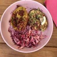 The Bageltastic bagel with hummus, sun dried tomatoes, avocado, and coleslaw.  at The Little Gem in Royal Wootton Bassett