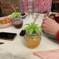 Rasta pasta and wrap. Chocolate raspberry brownie and mango and passion fruit smoothie   at The Little Gem in Royal Wootton Bassett