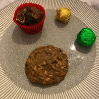 Fig & carob muffin, fig & date truffles and almond butter cookie at Manna Eating - Pop up in South East London