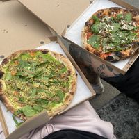 VEGANA VERDE 16.-: Pea sauce, vegetables, artichoke cream, pistachios, spinach, olive oil  VEGANA 15.-: Tomato sauce, vegetables, fried capers, almonds, spinach, olive oil.  at da Nino in Bern