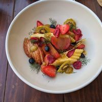 Beautiful fruit plate at Mejorana Cocina Temporal in Oaxaca