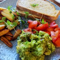 Smashed avo and kipfler potato  #Veganuary at Nourished Cafe and Lounge in North Narrabeen