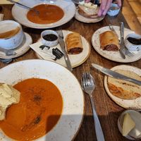 Soup, bagels and sausage rolls at Huggers in Norwich