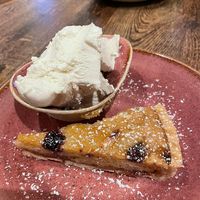 Bakewell tart and ice cream at Huggers in Norwich