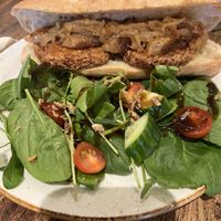 Sausage and hash brown baguette  at Huggers in Norwich