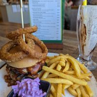 BBQ beans loaded burger  at Huggers in Norwich