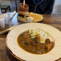 Katsu curry and a burger   at Huggers in Norwich