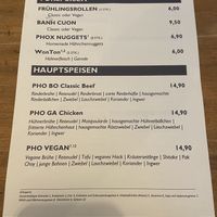 Menu  at Phox in Dusseldorf