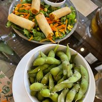 Spring rolls and edamame at Chenko's Gastronomía in Orosi