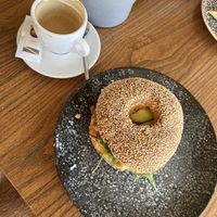 Vegan bagel with avocado and cheese slice   at Ubuntu in Tenerife