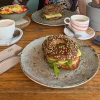 I promise the bagel tasted better than it looks like in this picture!  at Ubuntu in Tenerife