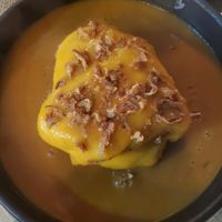 Close up of vegan francesinha at Oak Food Beer & Wine in Coimbra
