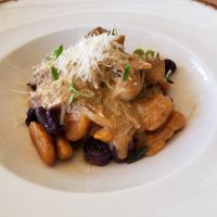 Bicolor sweet potato gnocchi and mushrooms at Oak Food Beer & Wine in Coimbra