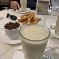 Horchata mocha and churros!  at Orxateria Santa Catalina in Valencia