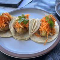 Fried avocado tacos  at King & Queen in Villa De Juarez