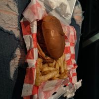 Burger and fries  at Vegan Planet Café in Norfolk