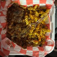 Ox Tail and Rasta Pasta  at Vegan Planet Café in Norfolk