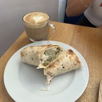 Falafel wrap + vegan capuccino  at SOA RESTAURANT BOULOGNE in Boulogne-billancourt