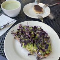 Soy matcha, avocado toast and the vegan/gf millionaire bar   at Rise Coffee House in Driggs