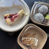 Raspberry cheesecake (very sweet), the sweet balls are coffee flavored. Truly recommend the green one (forgot the name)  at Kafe Hummusson - 2nd Floor in Malmo