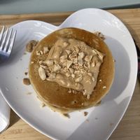 Pancakes with Peanut butter and chocolate sauce, yummie    at Saludê Pastelaria Fit in Lisbon