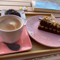 Coffee, cake and truffle at Saludê Pastelaria Fit in Lisbon