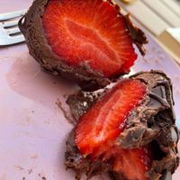 Strawberry truffle (inside) at Saludê Pastelaria Fit in Lisbon