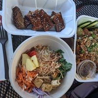 Papaya Salad, Kimchi fried rice and miso eggplant side at Ba Bar Green in Seattle