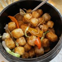 Vegan sticky tofu (don’t remember the exact name)  at Brewery Bhavana in Raleigh