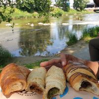 Plain gipfel, Ham gipfel, Spinach gipfel, Chocolate gipfel at Bakery Bakery - HB in Zurich