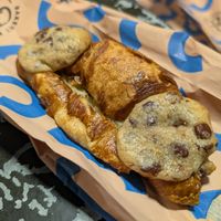 Ugly but tasty croissant filled with chocolate and cookies on the ends at Bakery Bakery - HB in Zurich