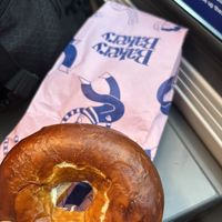 Cream cheese bagel. Tastes like a pretzel bagel with chive cream cheese. Really good!   at Bakery Bakery - HB in Zurich