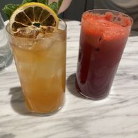 Iced tea and beetroot juice  at Mildreds - Covent Garden in London