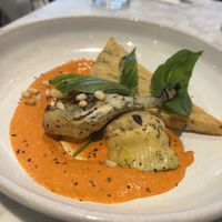 roman artichokes, panelle, roast pepper pine nut cream, basil  at Mildreds - Covent Garden in London
