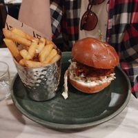 my husband ordered burger with pull'd pok and said the burger was ok but the fries were the best he has eaten in his life! at Mildreds - Covent Garden in London