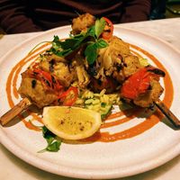 Chicken kebabs with orzo salad  at Mildreds - Covent Garden in London