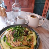 Soba noodles with tempeh balls and fresh lemon-ginger tea at Mildreds - Covent Garden in London