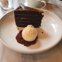 Chocolate cake with salted caramel ice cream at Mildreds - Covent Garden in London