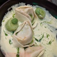 My favorite of all at the meal -- wild mushroom tortelloni
caramelised leek cream, green sage oil
or 5 pieces at Mildreds - Covent Garden in London