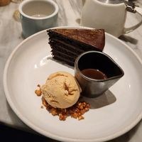 Chocolate cake w salted caramel ice cream at Mildreds - Covent Garden in London