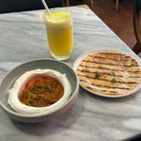 Mascarpone with paratha, pineapple-apple-turmeric juicee  at Mildreds - Covent Garden in London