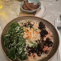 Shiitake tempeh tan tan & bacon in background  at Mildreds - Covent Garden in London