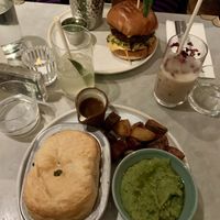 Mushroom and ale pot pie with smashed peas and triple cooked potatoes   at Mildreds - Covent Garden in London
