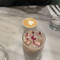Rose oat chai and flat white  at Mildreds - Covent Garden in London