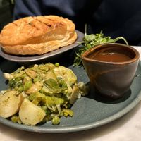 Mushroom pie, potatoes & mushy peas  at Mildreds - Covent Garden in London
