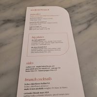 Brunch menu at Mildreds - Covent Garden in London