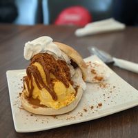 Yes! This is a Vegan Icecream Burger. What the....! at Cadwaladers in Porthcawl